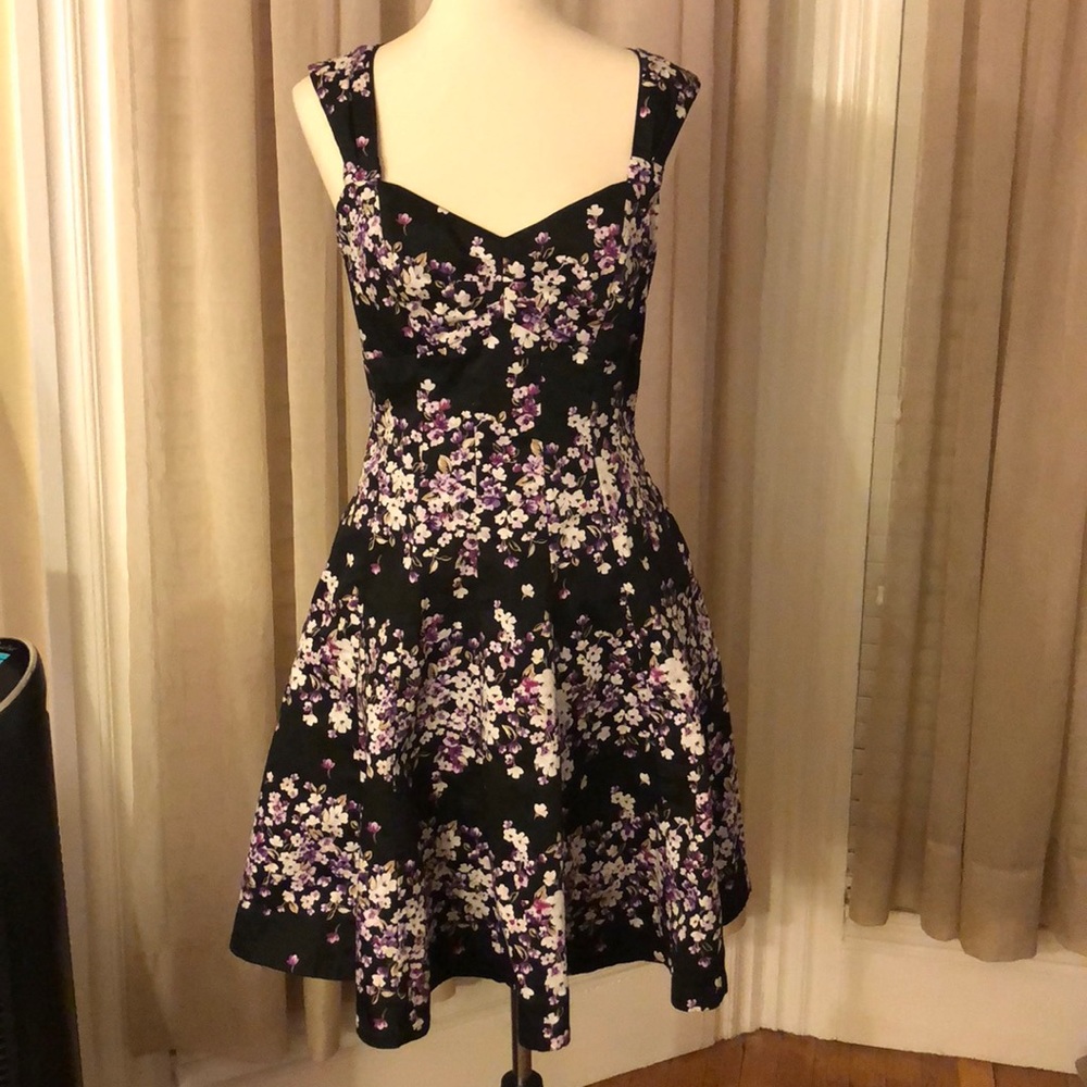 WHBM Black and Purple Flower Dress